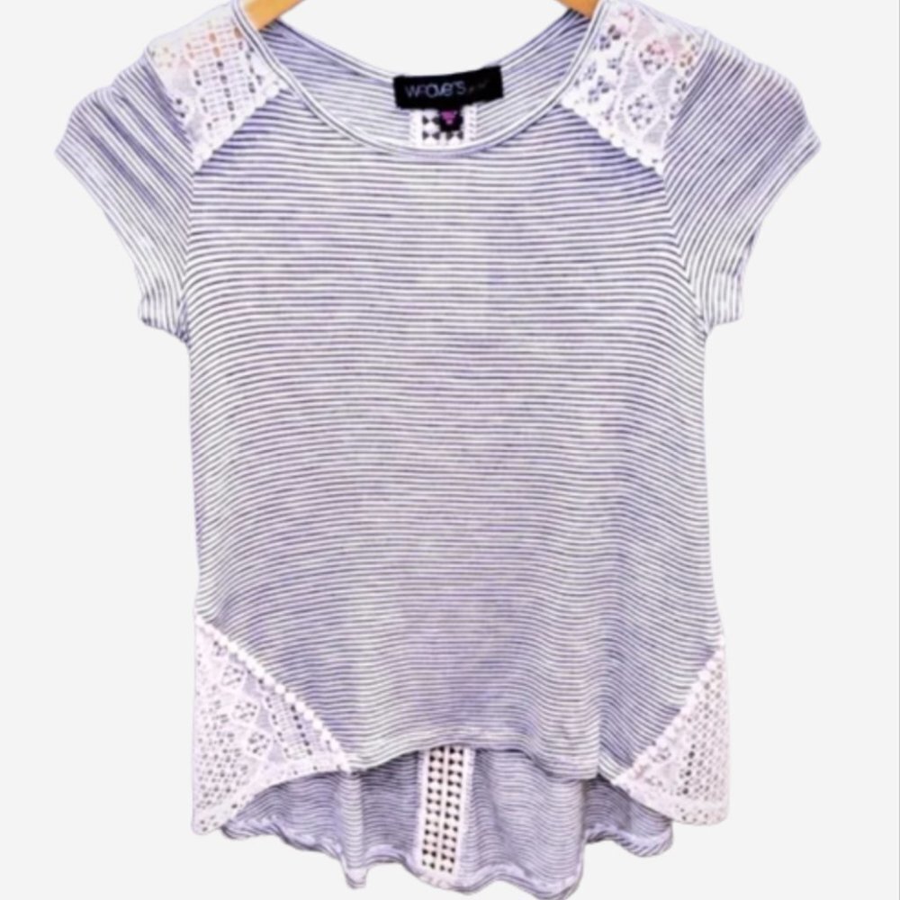Nordstrom Weaver's Girl Striped Crochet Lace Trim Top M NWT